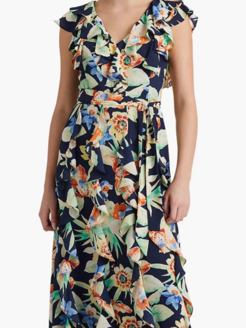 NEW WITH TAGS Lauren Ralph Lauren Floral Crinkle Georgette Gown Size 14